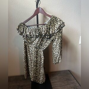 One shoulder cheetah ruffle dress size small
